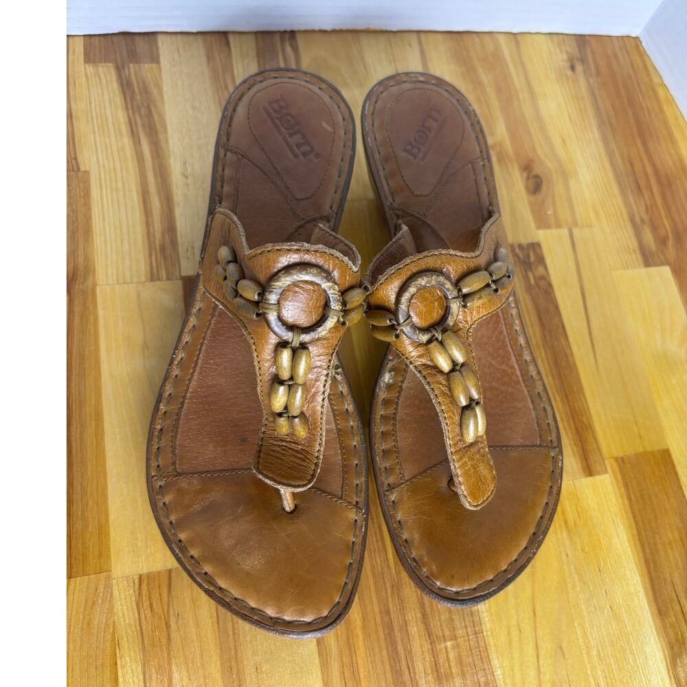 BORN Shoes Womens Sz 9 Brown Leather Beaded Wedge Sandals Comfort W11089 40.5